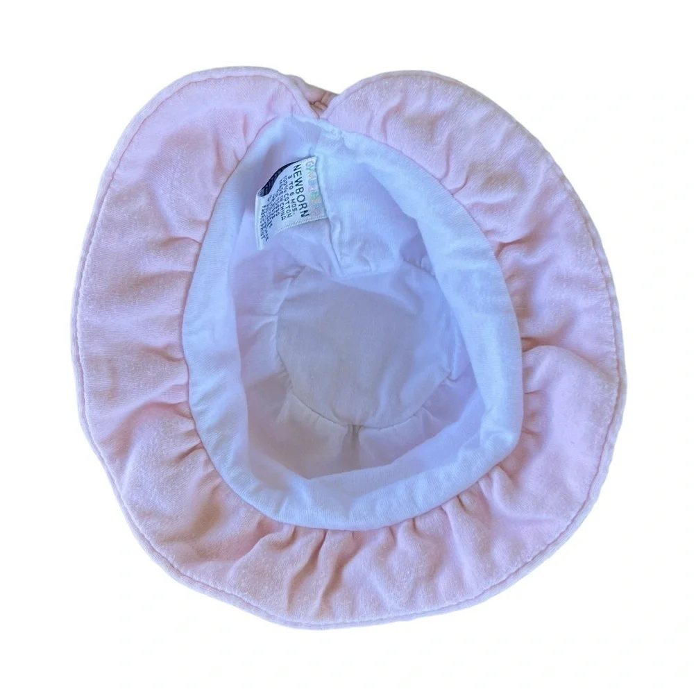 VTG Gymboree Newborn 1998 Pink Tulip Soft Knit Bucket Hat Embroidered Bow GUC